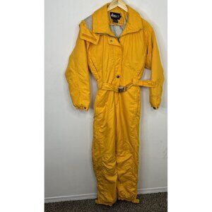 Vintage Nordica Woman 10 90s Snowsuit Ski Wear Yellow Colorful Belted Winter